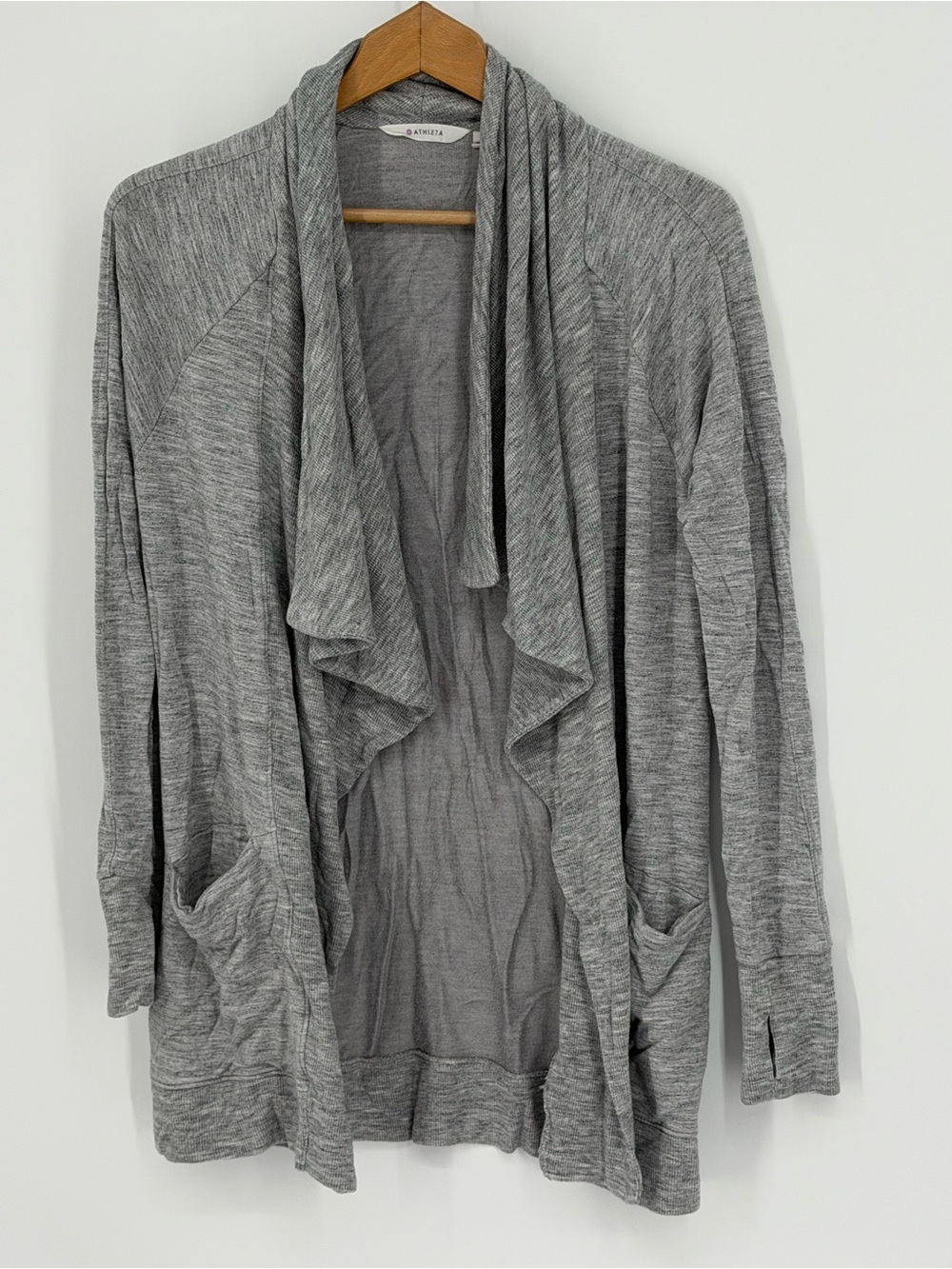 Athleta Gray Haven Open Cardigan Wrap Lightweight Sweater Pockets Small